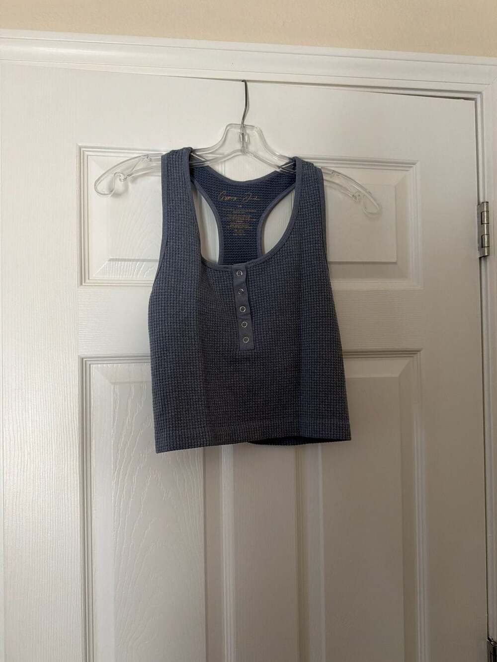 Gypsy Jane Blue Waffle Knit Henley Seamless Crop Tank Top